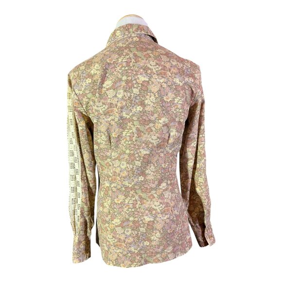 Vintage 70s or 80s Turtlebax Size 7/8 Floral Button-Up Shirt Lace - Picture 10 of 11
